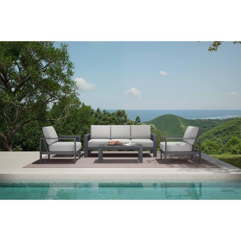 5-Piece Outdoor Patio Conversation Set with Gray Cushions