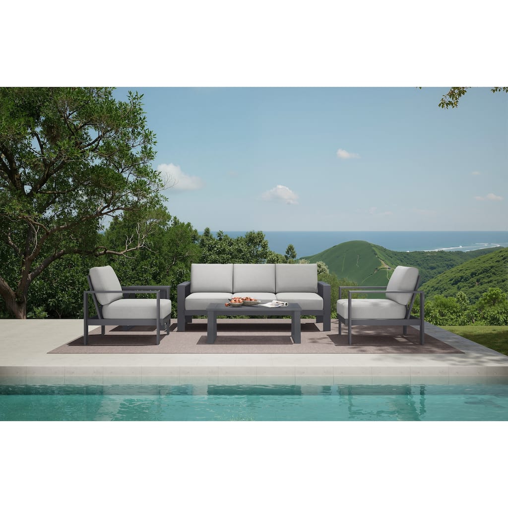 5-Piece Outdoor Patio Conversation Set with Gray Cushions