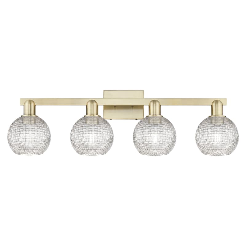 Innovations Lighting Endless Possibilities Arcadia - Athens - 4 Light 33" Basketweave Bath Vanity Light - Antique Brass