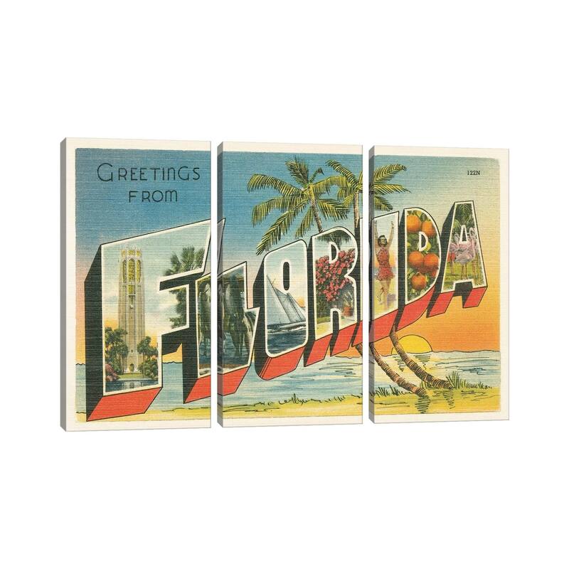 iCanvas "Greetings from Florida v2" by Wild Apple Portfolio 3-Piece Canvas Wall Art Set