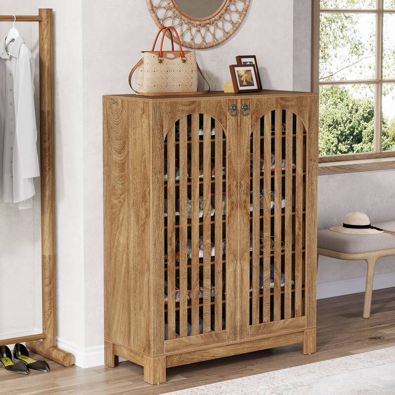 Shoe Cabinet with Louver Doors, 6-Tier Adjustable Shoe Storage Cabinet
