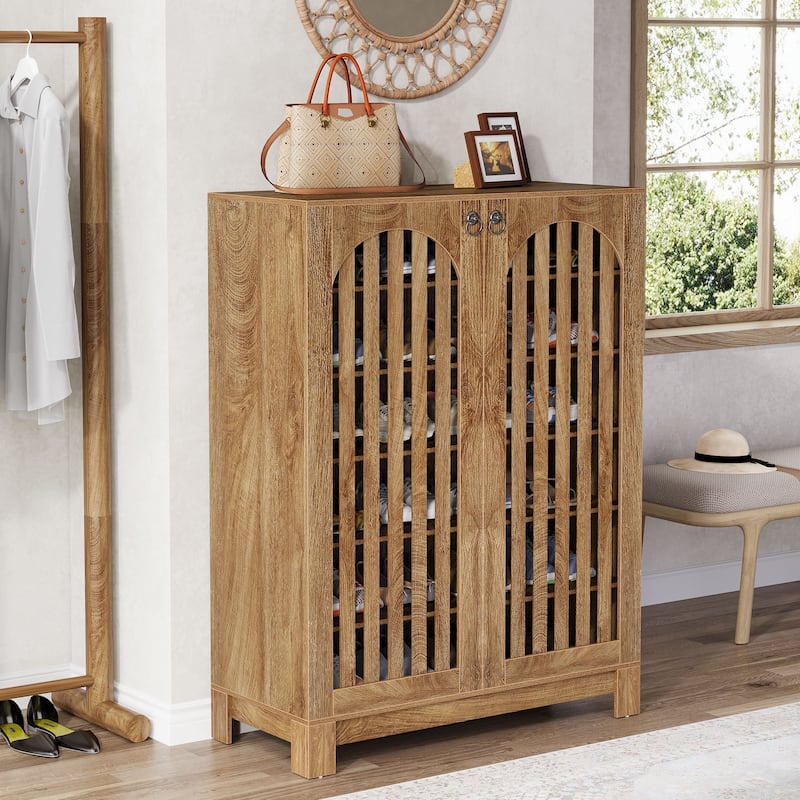 Shoe Cabinet with Louver Doors, 6-Tier Shoe Storage Cabinet with Adjustable Shelves