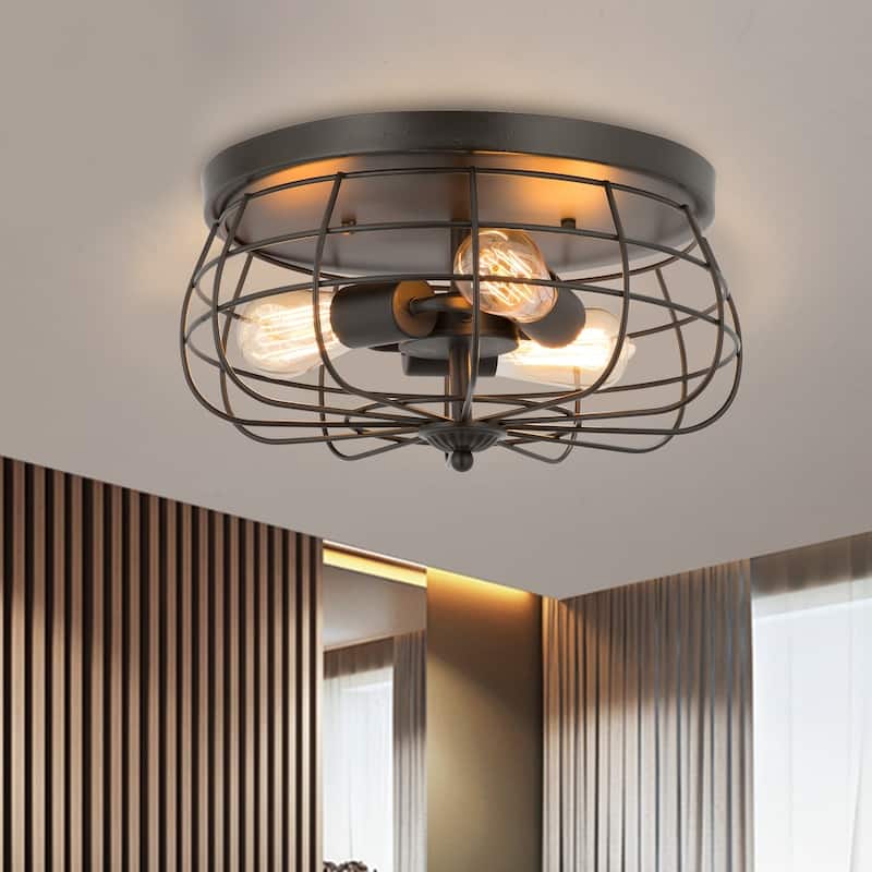 CO-Z 15-inch Industrial 3-light Metal Steel Cage Ceiling Flush Mount