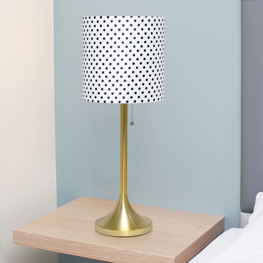 Curved Metal Table Lamp with Polka Dots Drum Shade - 21.5" - Gold and White