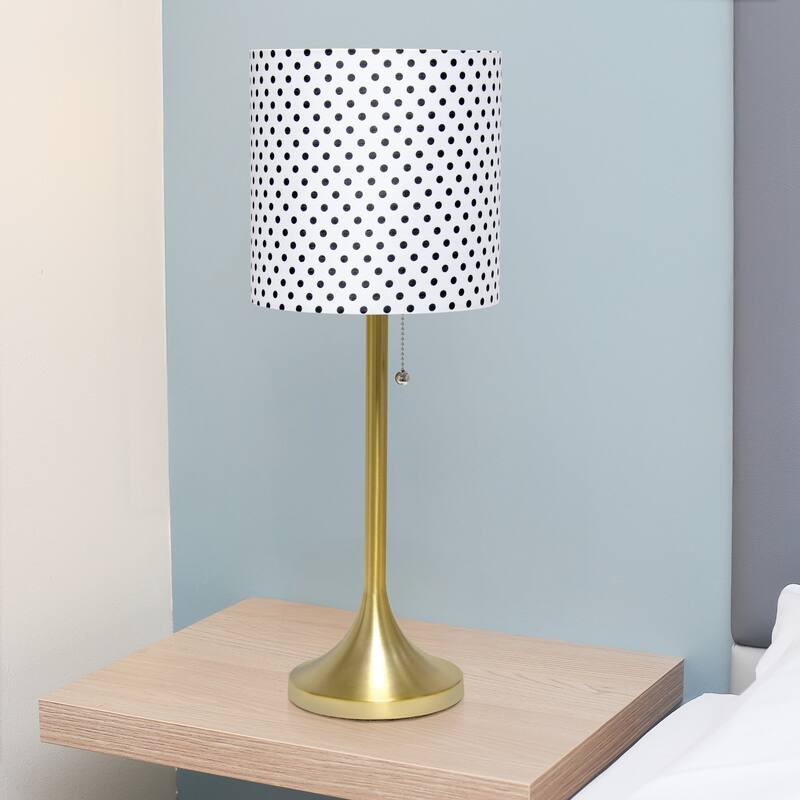 Curved Metal Table Lamp with Polka Dots Drum Shade - 21.5" - Gold and White
