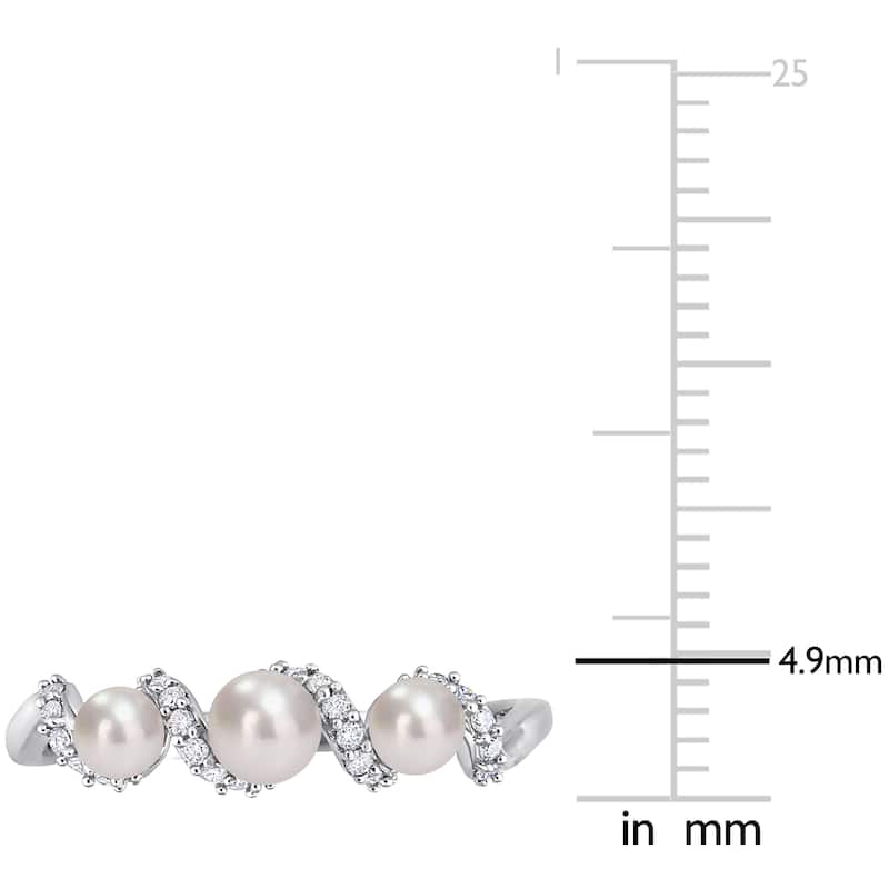 Miadora Cultured Freshwater Pearl and 1/10ct TDW Diamond Swirl Ring in 14k White Gold
