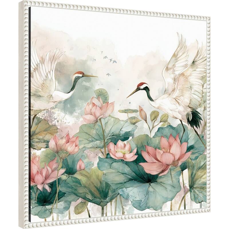 Crane and Lotus Dance by Tradelink inhouse artist Framed Canvas Wall Art Print