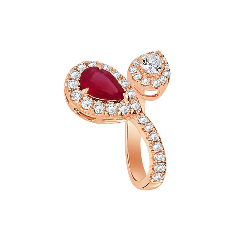 Auriya 14k Gold Lab Grown Ruby and Diamond Toi et Moi Double Halo Bypass Ring 0.48 ct. tw. (F-G, VS)