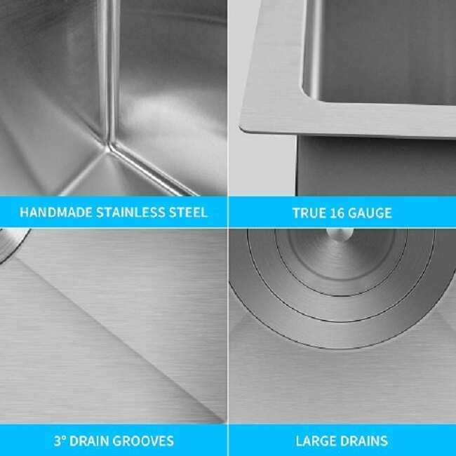 Simple Deluxe 15-Inch Top-Mount Workstation Kitchen Sink, 16