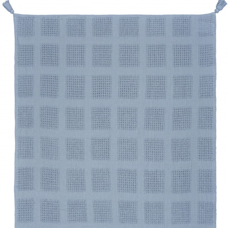 HomeRoots 50" X 60" Blue Woven Cotton Throw Blanket with Tassels