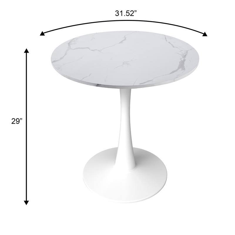Bristol Modern Round Dining Table with Stain Resistant Solid Wood Top and White Pedestal Base for Home, Cafes and Restaurant