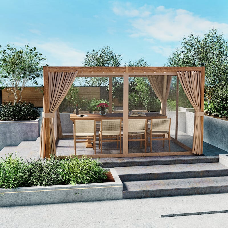 10 ft. x 13 ft. Aluminum Louvered Pergola with Adjustable Roof and Curtains