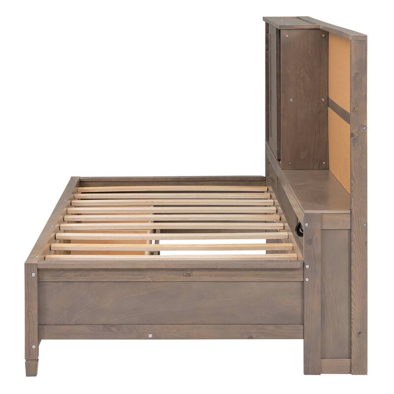 Wood Twin Lounge Daybed with Storage Shelves, USB Ports, and 3 Drawers
