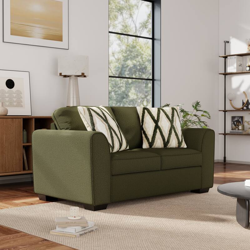 Roundhill Furniture Marvella Living Room Loveseat with Mosswood Chenille Upholstery and Textured Accent Pillows - N/A