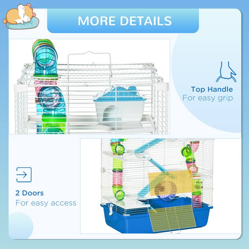 PawHut Extra Large 23" Hamster Cage with Tubes and Tunnels, Portable Carry Handles, Rat House and Habitats Big 5-Tier Design