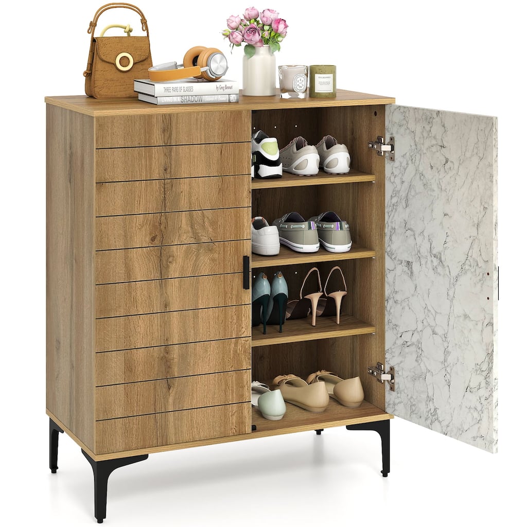Gymax 4 Tier Shoe Cabinet w/ Doors Removable Shelves & Metal Legs for