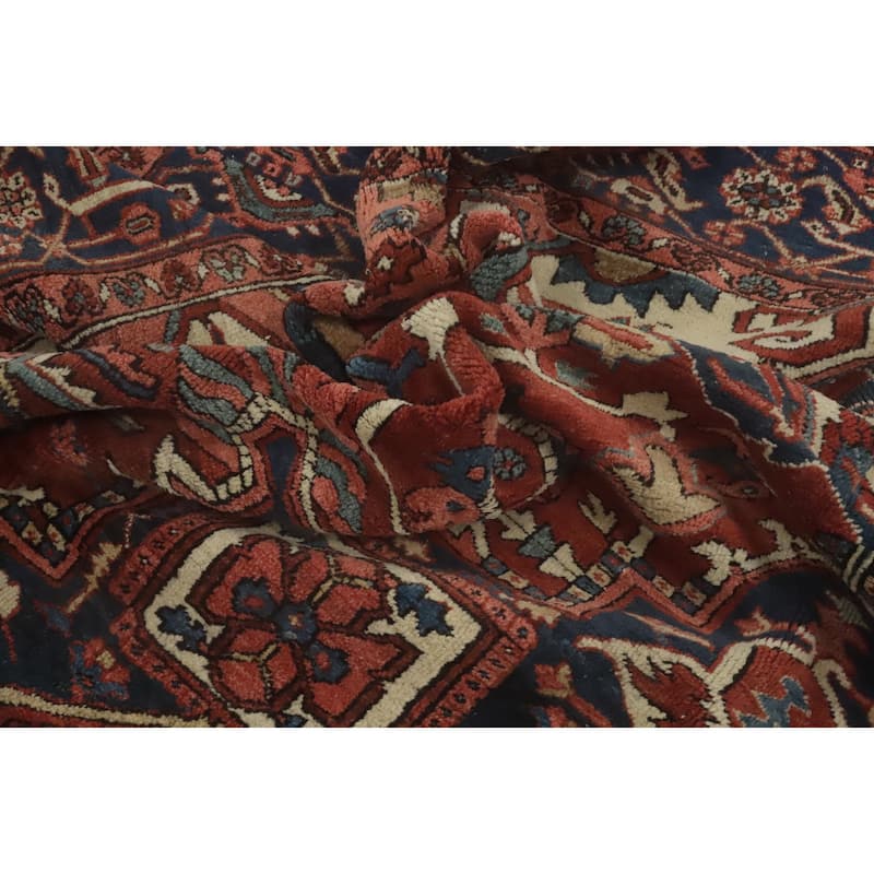 Hand Knotted Oriental 100% Wool Carpet Traditional Medallion Oranges & Rust Heriz (serapi) Area Rug - 11' 0'' X 10' 4''