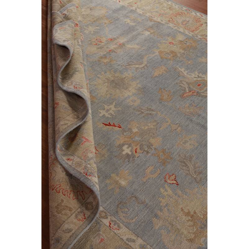 Hand Knotted Oriental 100% Wool Carpet Transitional All-Over Navy Blue & Blues Oushak Area Rug - 10' 0'' X 8' 1''