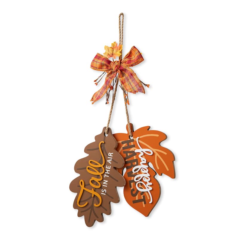Glitzhome Wooden Maple Leaves Scarecrow Sunflower Door Hanger Wall Decor
