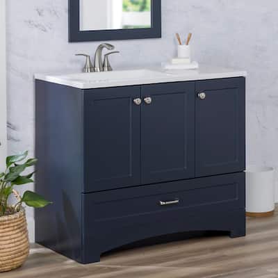 Spring Mill Cabinets Emlyn 36.5" Bathroom Vanity With Shelves, Drawer, and White Sink Top