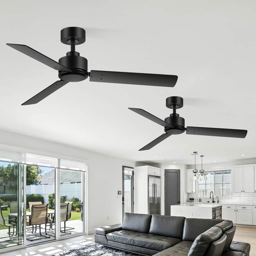 48 Inch Modern Ceiling Fan 2-Pack with Remote, Black Ceiling Fan with Reversible DC Motor for Bedroom - 48 Inches
