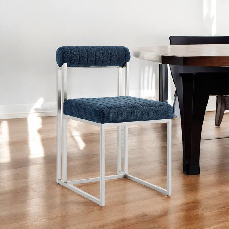 HomeRoots Set of Two Blue And Silver Upholstered Polyester Open Back Dining Side Chairs - Set of 2