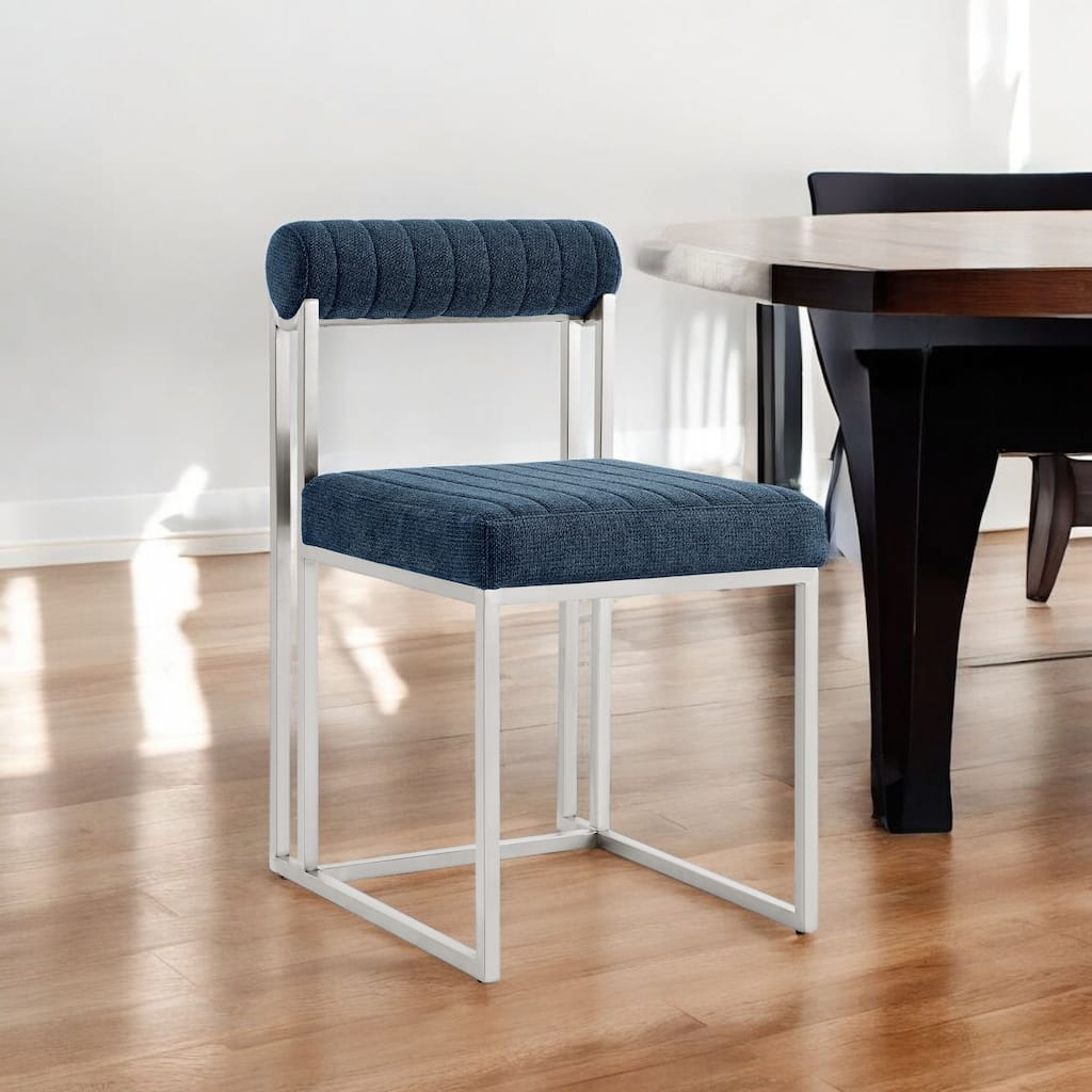 HomeRoots Set of Two Blue And Silver Upholstered Polyester Open Back Dining Side Chairs