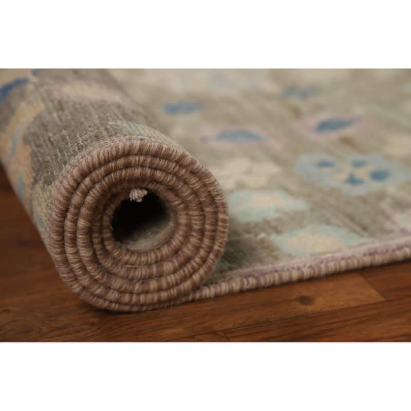 Hand Knotted Oriental 100% Wool Carpet Transitional All-Over Greys & Charcoal Oushak Runner Rug - 11' 8'' X 3' 0''