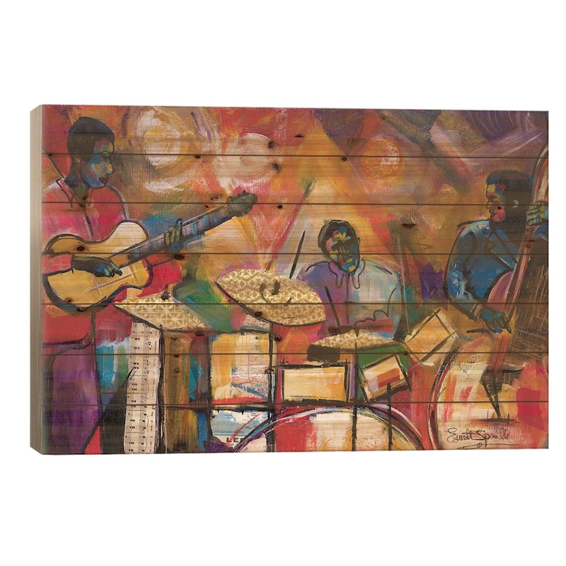 Jazz Trio Print On Wood by Everett Spruill - Multi-Color - 18x26x1.5