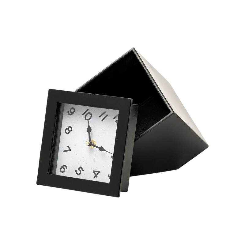 HomeRoots Black Metal Cube Desk Table Clock - 10.25' X '8.25' X '8.75