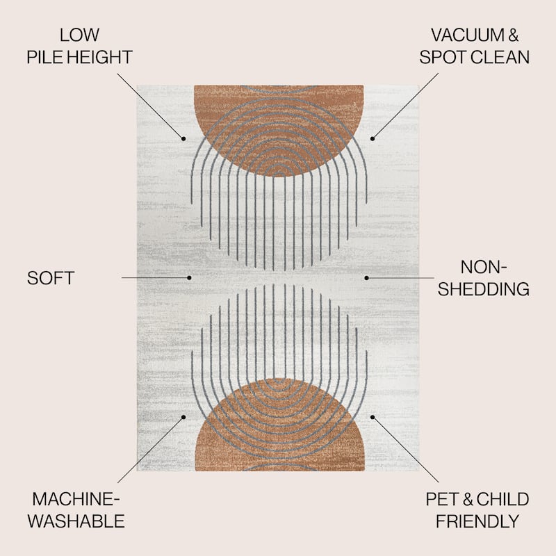 JONATHAN Y Hiero Geometric Modern Low-Pile Machine-Washable Cream/Terra Area Rug