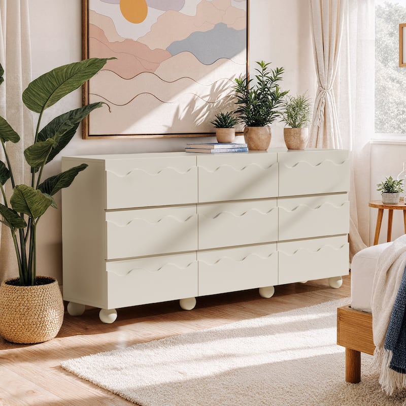 Wave Front 9 Drawer Dresser Handle-Free Modern Storage Cabinet