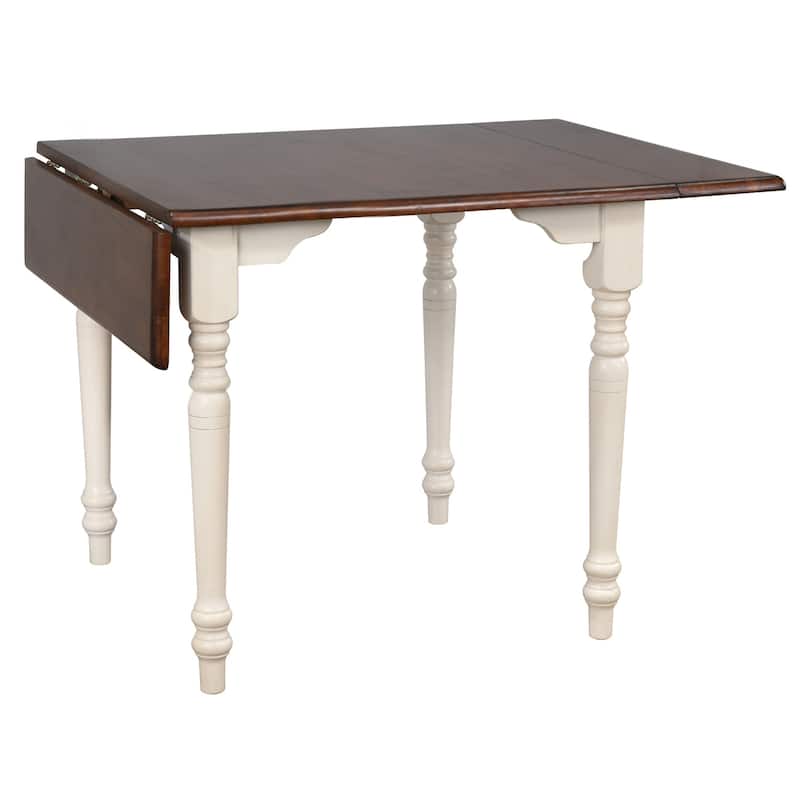 Extendable Drop Leaf Dining Table - 34-48" Rectangular Table, Antique White & Brown Wood, Seats 2-4 - 48