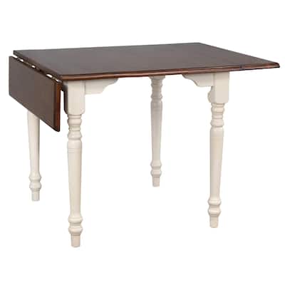 Extendable Drop Leaf Dining Table - 34-48" Rectangular Table, Antique White & Brown Wood, Seats 2-4 - 48