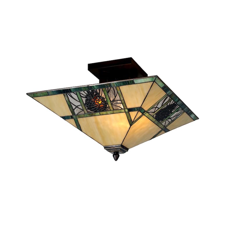 Meyda Tiffany Two Light Down Lighting Semi-Flush Mount Ceiling Fixture - Mahogany Bronze