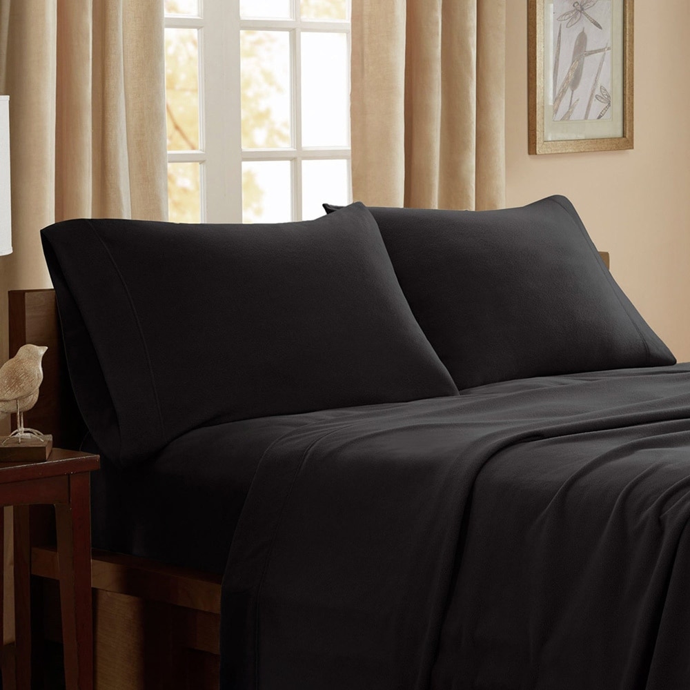 Love's Cabin Micro Fleece Queen Sheet Set - 4 Pc Super Soft Plush Polar Fleece, 16" Deep Pocket, Black, Warm For Winter