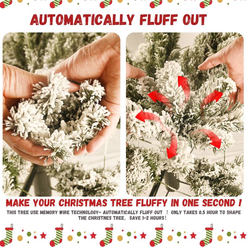 5ft Flocked Pre-Lit Christmas Tree with 200 UL Warm White Lights, 551 PVC Tips, Auto-Unfold Memory Wire,Metal Stand