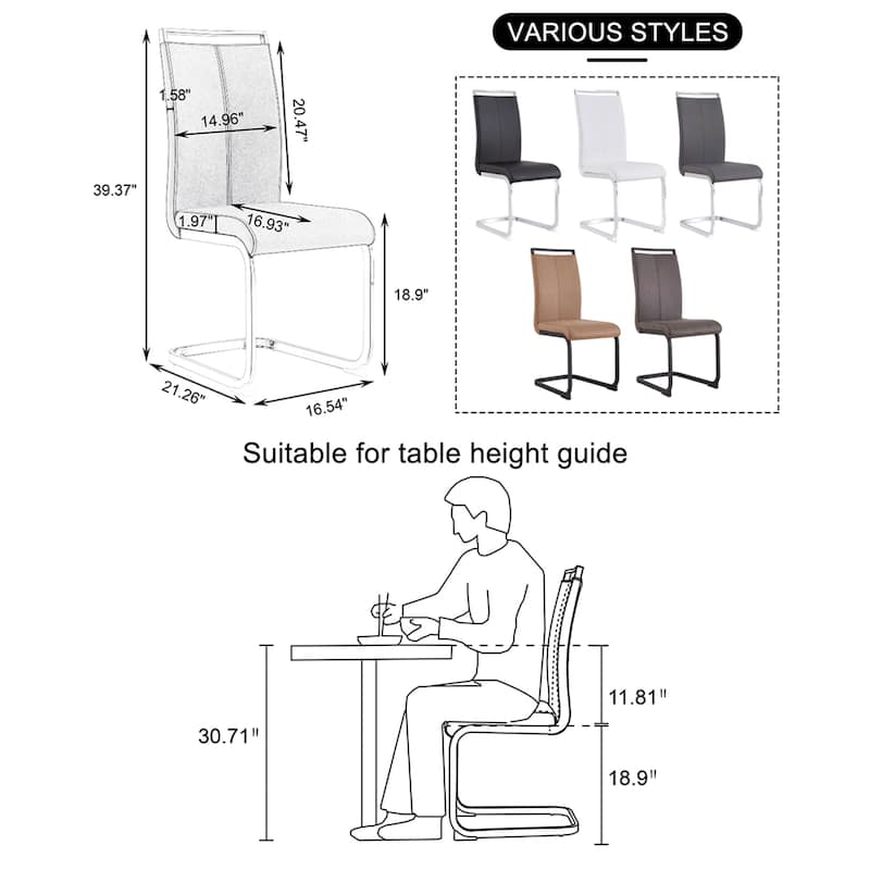 4 Pc Dining Chairs, PU Leather/ Fabric Padded Seat Living Room Chair