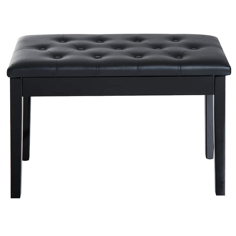 Wood Piano Bench with Faux Leather Tufted Seat and Storage - 30" L x 14.25" W x 19.75" H