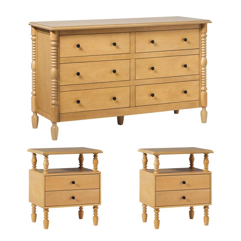 Walker Edison Spindle Dresser and 2-Drawer Nightstands Bedroom Set