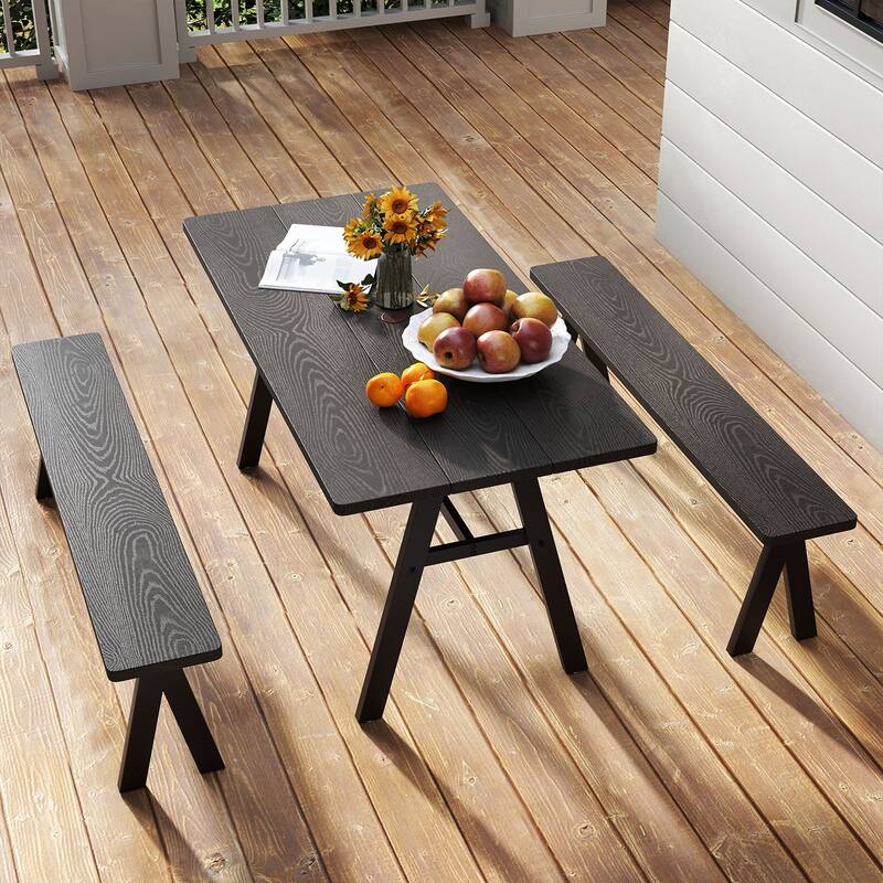 Gymax 3-Person Outdoor Bench Set of 2 w/ 800 LBS Bearing Capacity for