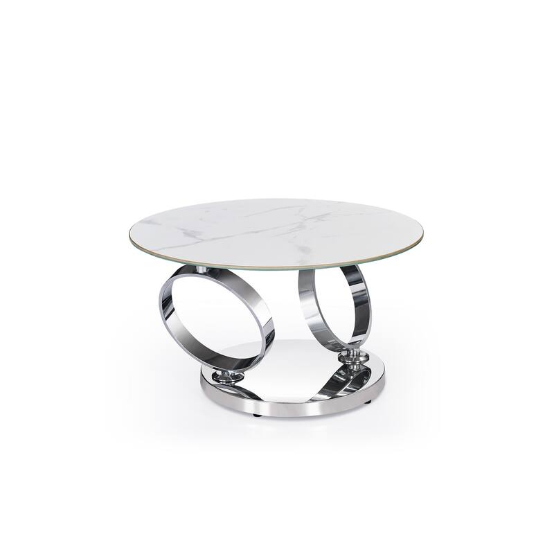 HomeRoots 32" White And Silver Ceramic Tile And Metal Round Abstract Coffee Table - 31.5' X '17' X '32