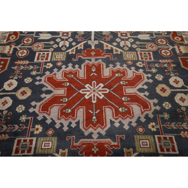 Blue Geometric Heriz Serapi Indian Area Rug Handmade Wool Carpet - 8'0"x 9'9"
