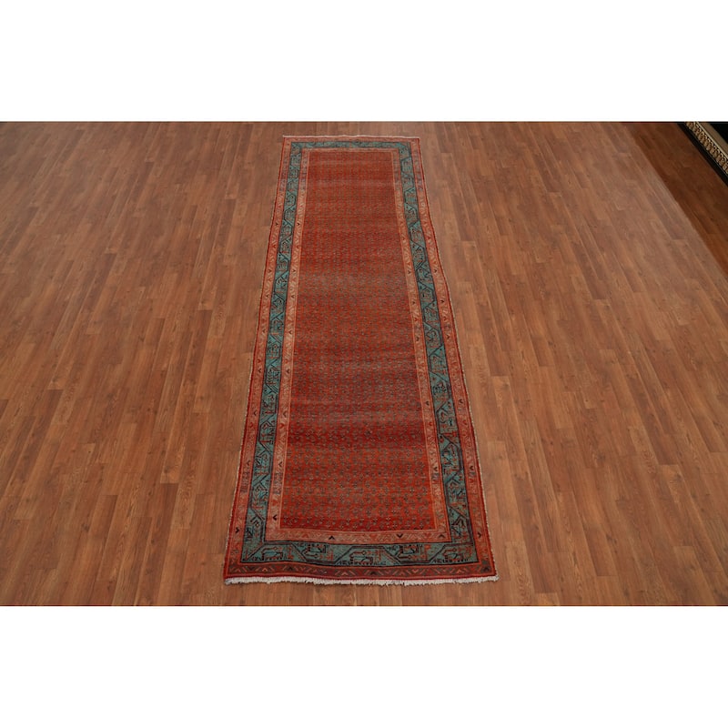 Hand Knotted Oriental 100% Wool Carpet Traditional All-Over Oranges & Rust Botemir Runner Rug - 10' 4'' X 3' 5''