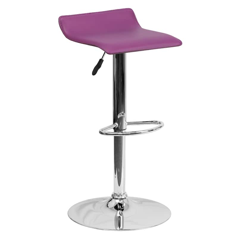 2 Pack Contemporary Vinyl Adjustable Height Barstool with Solid Wave Seat - 15"W x 15"D x 25.5" - 34"H