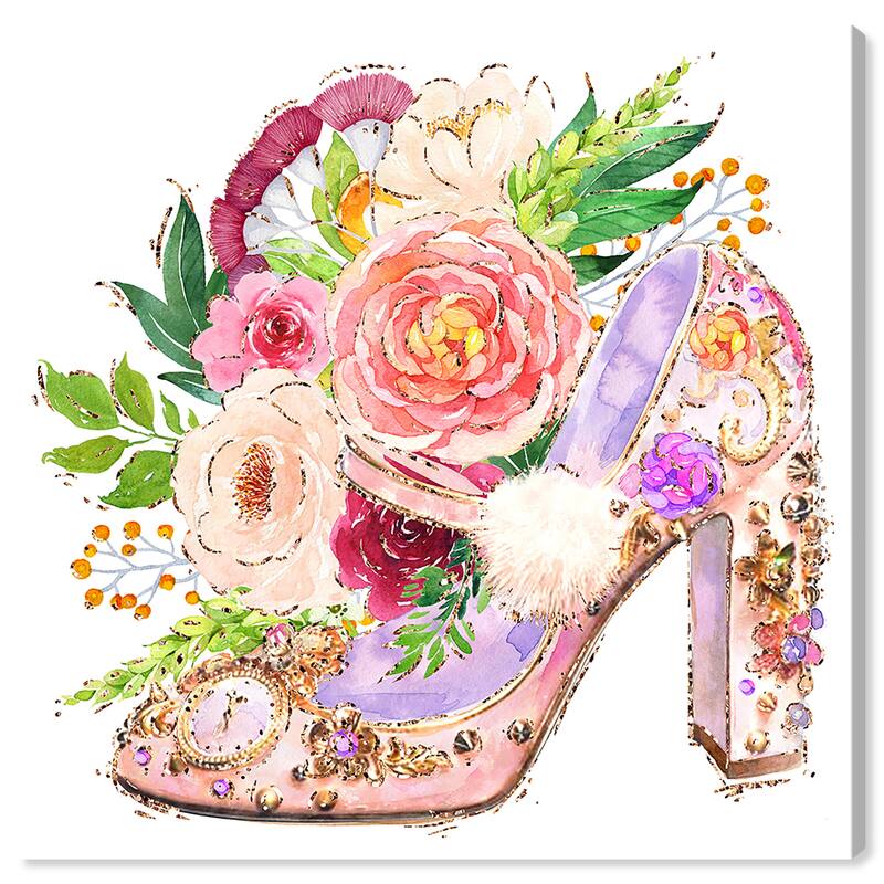 Wynwood Studio Canvas Fashion and Glam Adorned Shoe II Pink and Modern & Contemporary Wall Art Canvas Print