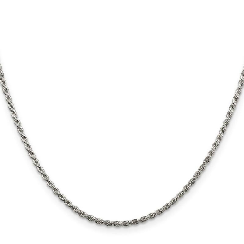 Curata 925 Sterling Silver Rhodium Unisex 1.75mm Diamond Cut Rope Chain Necklace