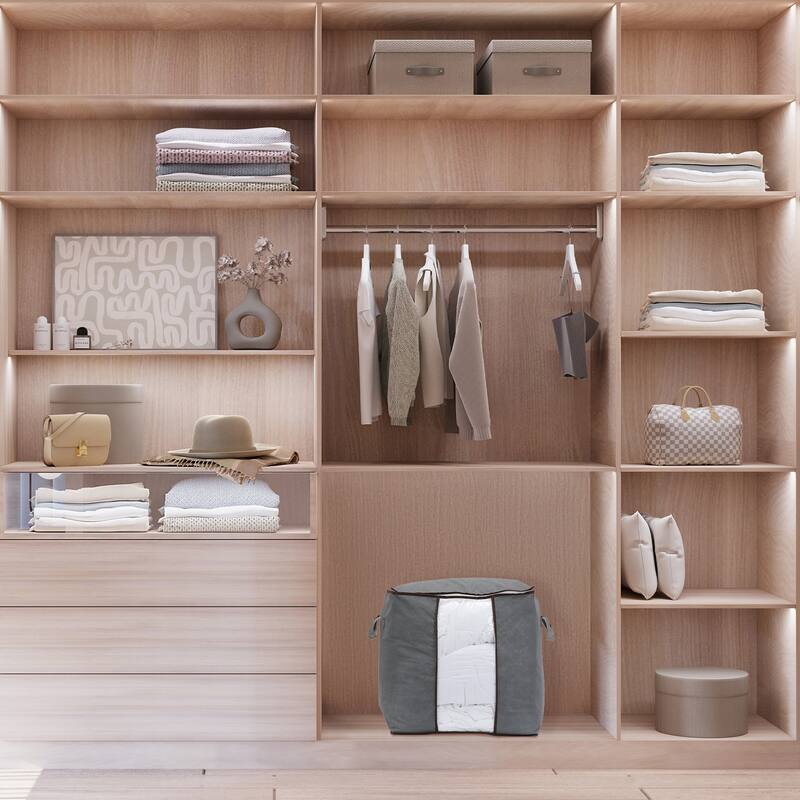 1 Pack Foldable Clothes Storage Bags with Handles for Organizing Bedroom Clothing, Comforter, Closet Organizers and Storage Grey