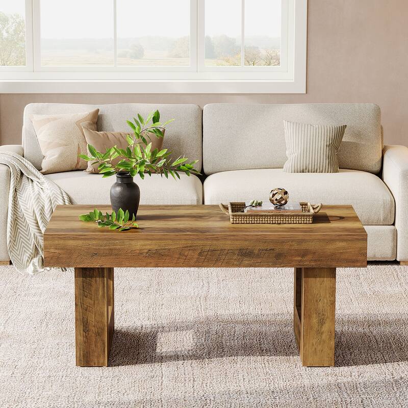 Farmhouse Coffee Table, MDF Accent Cocktail Table for Living Room, Brown Center Table - Large