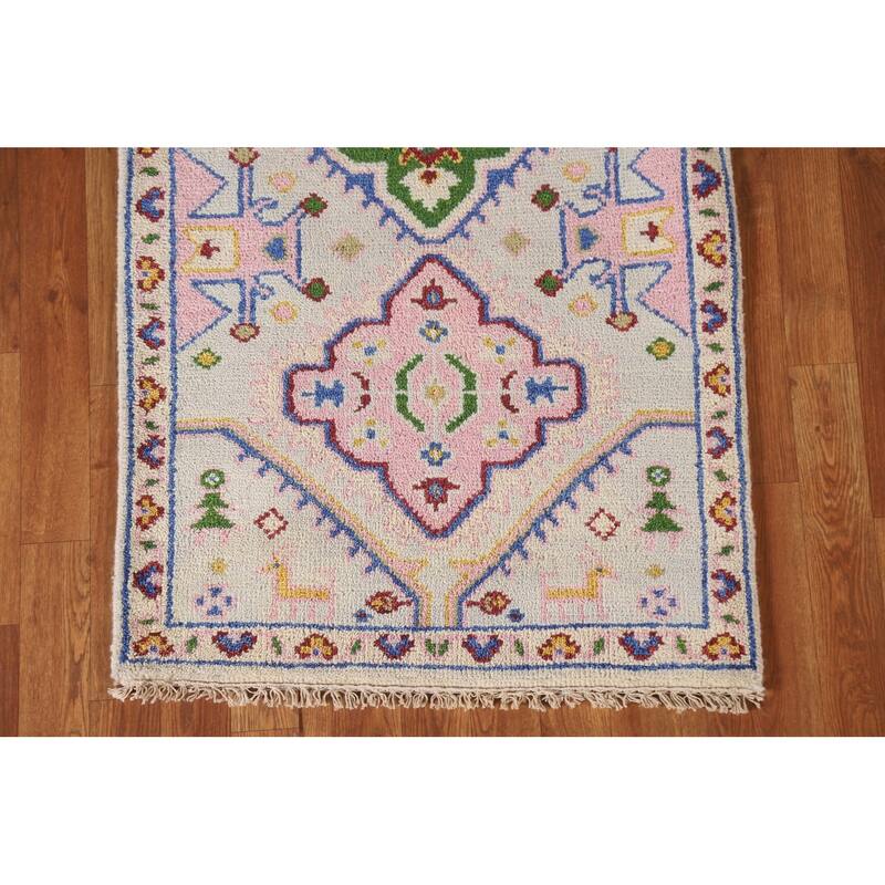 Tribal Geometric Kazak Indian Runner Rug Hand-knotted Wool Carpet - 2'7"x 7'11"